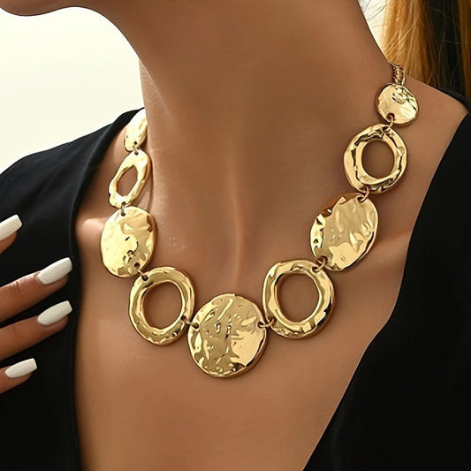 Collier fait main Moyyudé avec design unique collier doré en grands maillons ronds texturés
