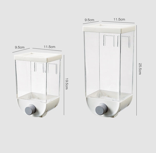 Distributeur alimentaire mural Moyyudé en plastique transparent avec bouton poussoir blanc de deux tailles