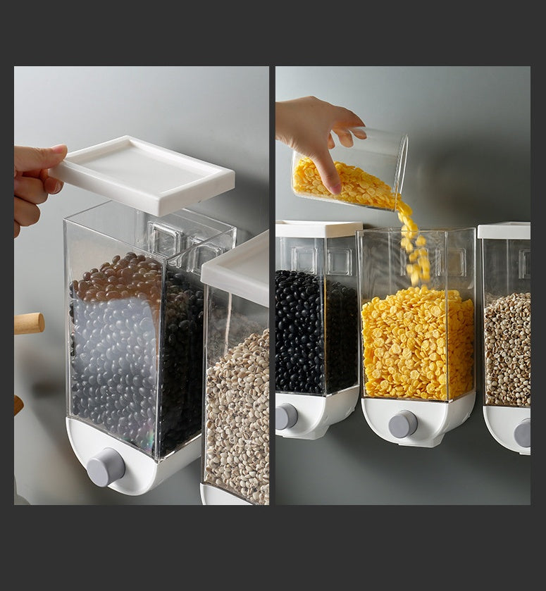Distributeur alimentaire mural Moyyudé transparent pour céréales et grains avec bouton de dosage pratique