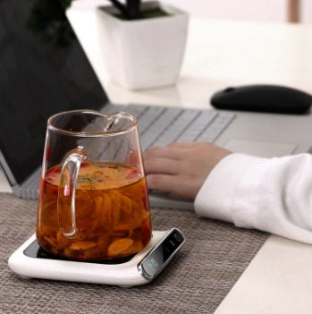 Mini Chauffe-Tasse USB Moyyudé avec tasse en verre sur bureau gadget de bureau pratique