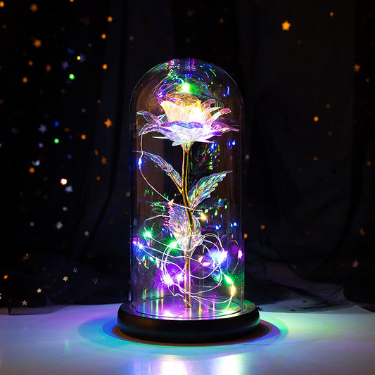Rose Eternelle Cloche Verre illuminée avec LED multicolores sous cloche en verre Moyyudé